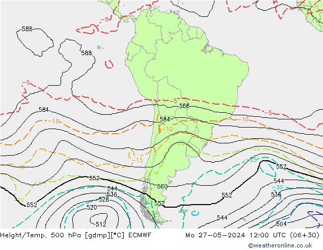 Height/Temp. 500 hPa ECMWF Mo 27.05.2024 12 UTC