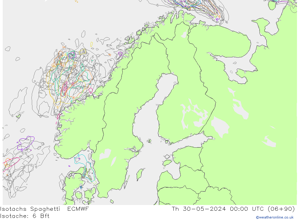 Isotachs Spaghetti ECMWF Th 30.05.2024 00 UTC