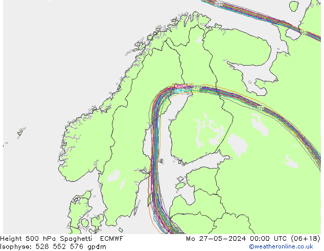 Height 500 hPa Spaghetti ECMWF Mo 27.05.2024 00 UTC