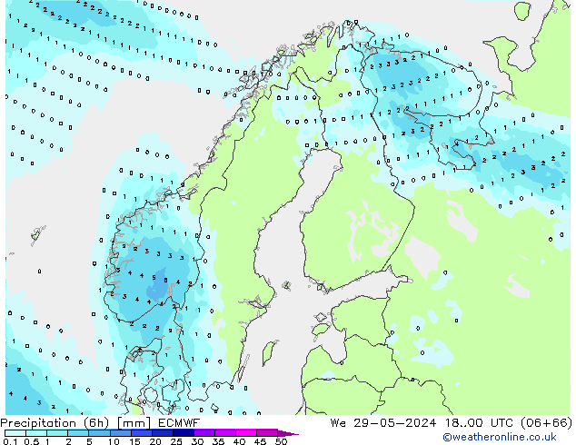 Precipitación (6h) ECMWF mié 29.05.2024 00 UTC