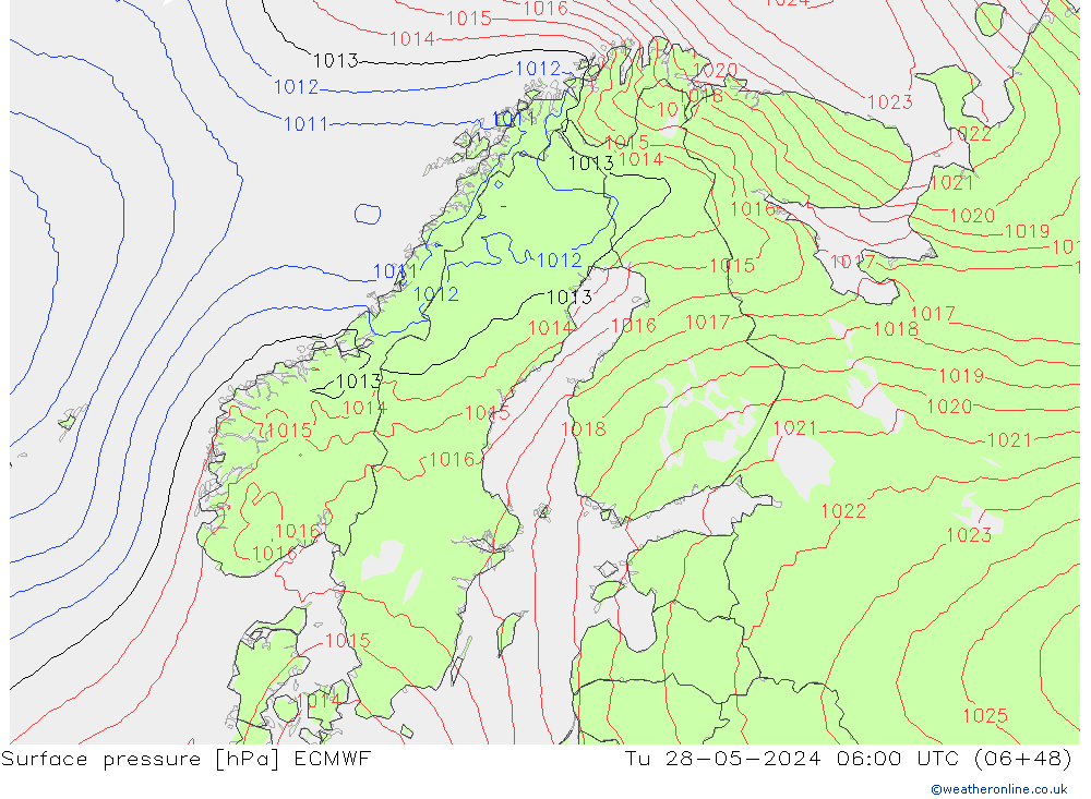 pressão do solo ECMWF Ter 28.05.2024 06 UTC