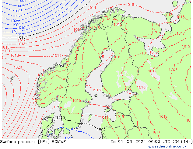 Pressione al suolo ECMWF sab 01.06.2024 06 UTC