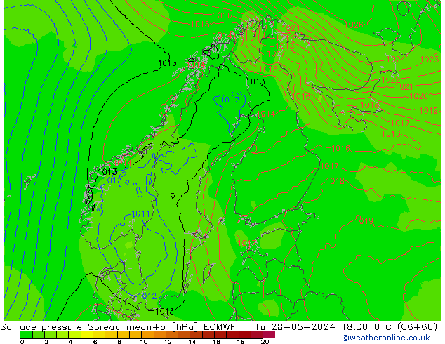 приземное давление Spread ECMWF вт 28.05.2024 18 UTC