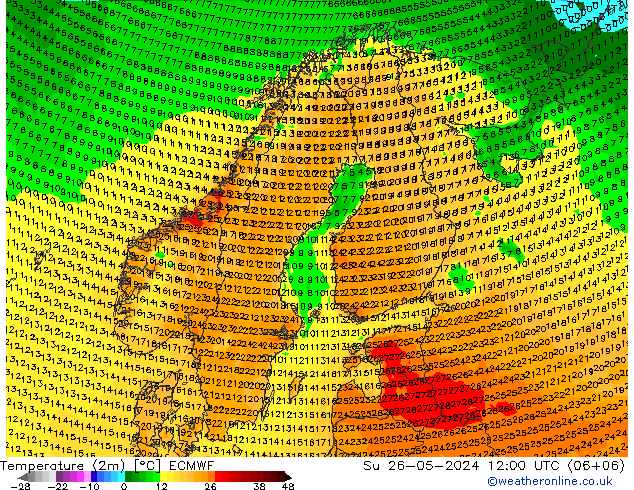 Sıcaklık Haritası (2m) ECMWF Paz 26.05.2024 12 UTC