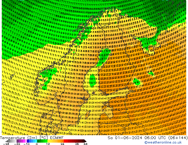 température (2m) ECMWF sam 01.06.2024 06 UTC