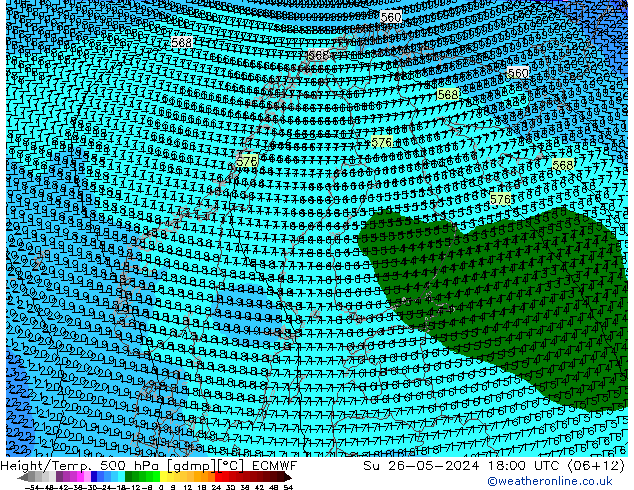 Height/Temp. 500 hPa ECMWF So 26.05.2024 18 UTC