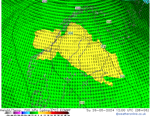 Height/Temp. 700 hPa ECMWF Ne 26.05.2024 12 UTC