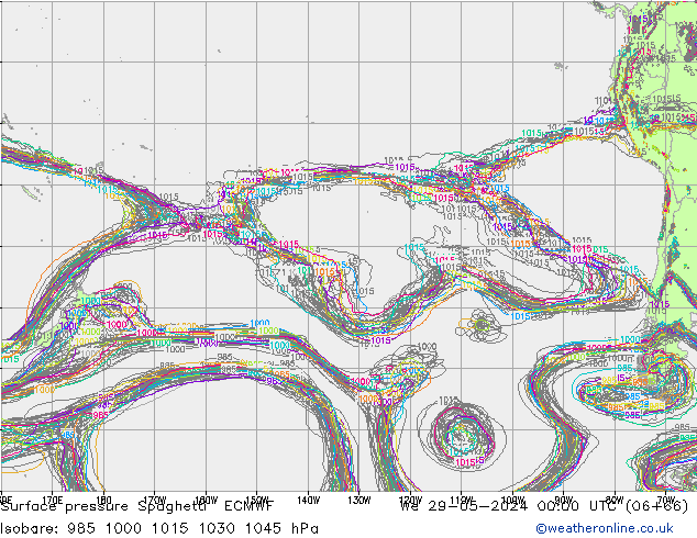 pressão do solo Spaghetti ECMWF Qua 29.05.2024 00 UTC