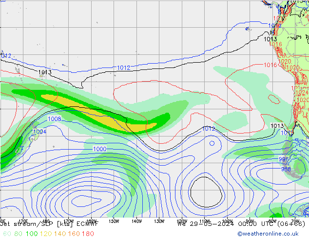 Jet stream ECMWF Qua 29.05.2024 00 UTC