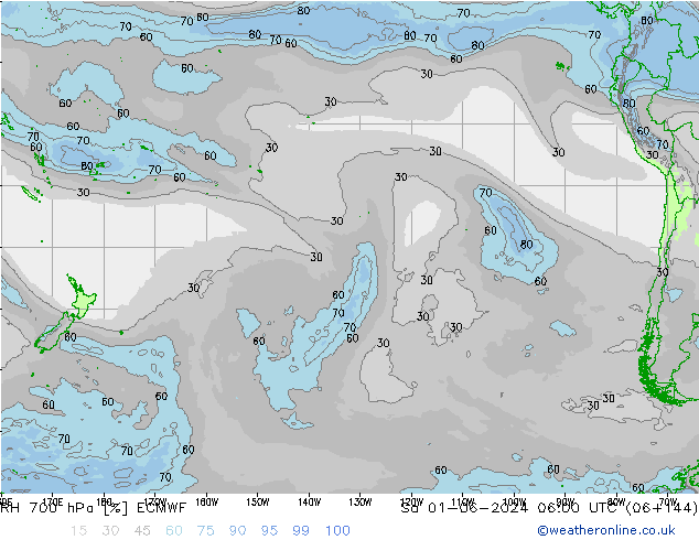 Humidité rel. 700 hPa ECMWF sam 01.06.2024 06 UTC
