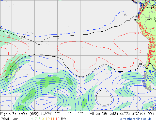 High wind areas ECMWF We 29.05.2024 00 UTC