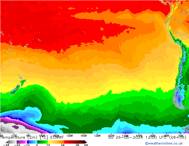 Sıcaklık Haritası (2m) ECMWF Paz 26.05.2024 12 UTC