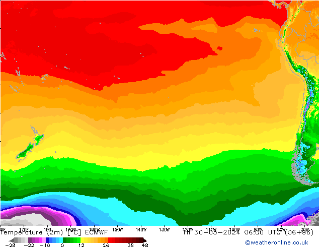 Temperatura (2m) ECMWF jue 30.05.2024 06 UTC