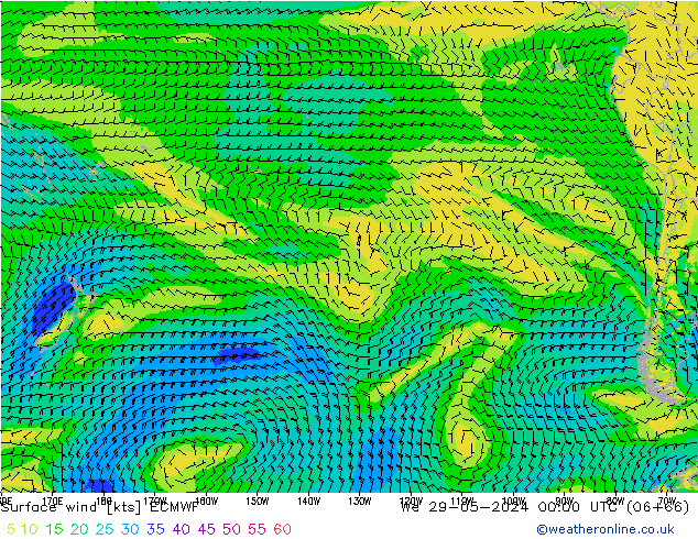 Vento 10 m ECMWF Qua 29.05.2024 00 UTC