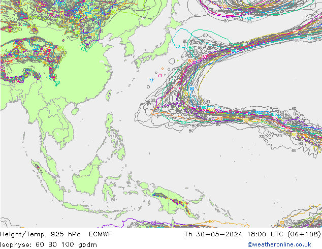 Height/Temp. 925 hPa ECMWF Th 30.05.2024 18 UTC