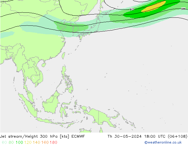 Jet stream/Height 300 hPa ECMWF Th 30.05.2024 18 UTC