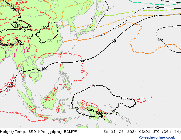 Height/Temp. 850 hPa ECMWF Sa 01.06.2024 06 UTC