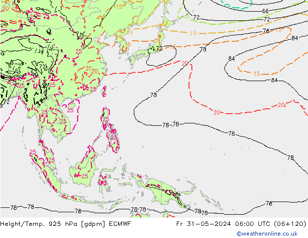 Height/Temp. 925 hPa ECMWF pt. 31.05.2024 06 UTC