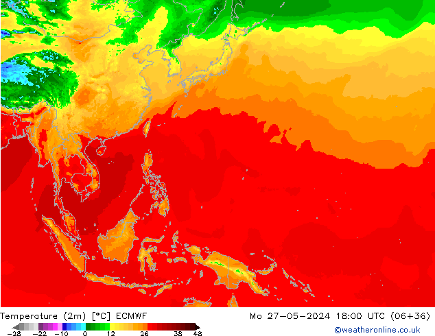 Sıcaklık Haritası (2m) ECMWF Pzt 27.05.2024 18 UTC