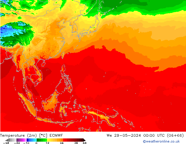 Temperature (2m) ECMWF We 29.05.2024 00 UTC