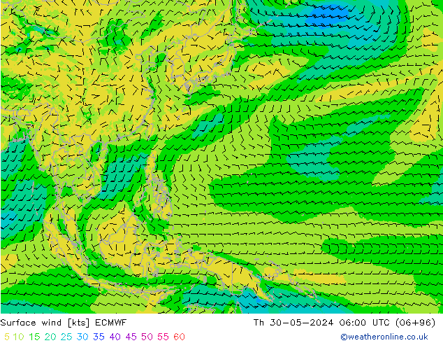 Wind 10 m ECMWF do 30.05.2024 06 UTC