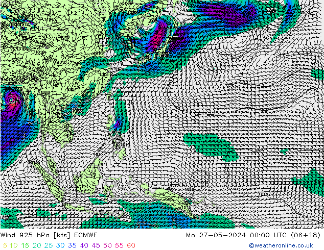 Rüzgar 925 hPa ECMWF Pzt 27.05.2024 00 UTC