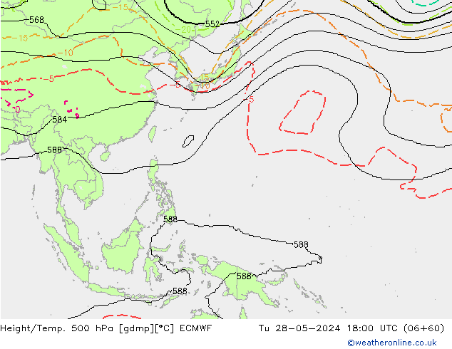 Height/Temp. 500 hPa ECMWF Tu 28.05.2024 18 UTC