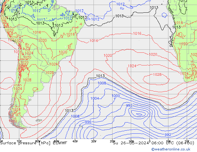 Atmosférický tlak ECMWF Ne 26.05.2024 06 UTC