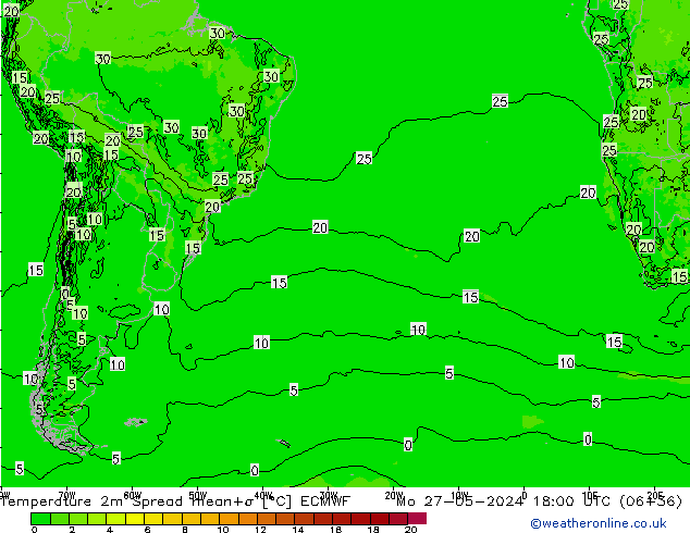 Temperatuurkaart Spread ECMWF ma 27.05.2024 18 UTC