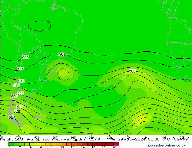 Height 500 гПа Spread ECMWF ср 29.05.2024 03 UTC