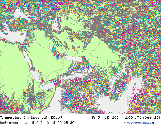 Temperatura 2m Spaghetti ECMWF vie 31.05.2024 12 UTC