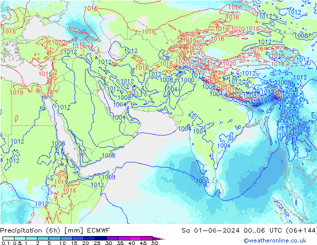 Precipitazione (6h) ECMWF sab 01.06.2024 06 UTC