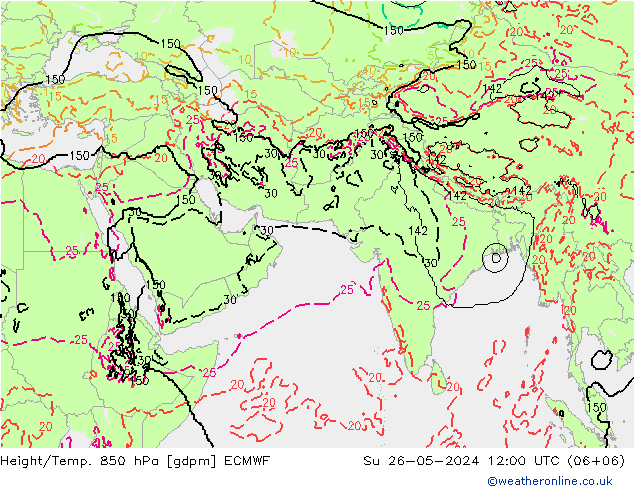 Hoogte/Temp. 850 hPa ECMWF zo 26.05.2024 12 UTC