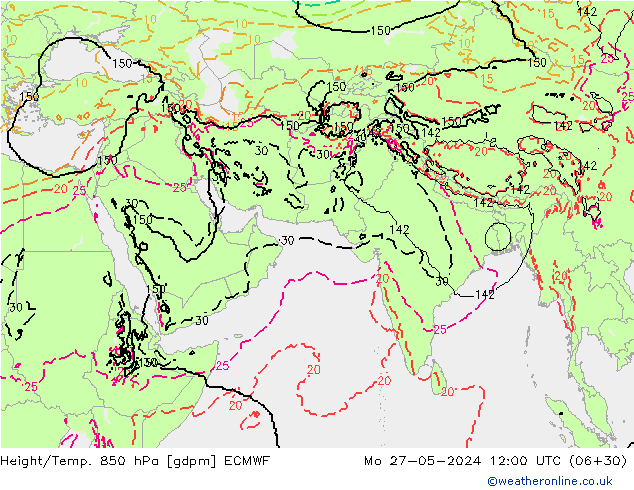 Yükseklik/Sıc. 850 hPa ECMWF Pzt 27.05.2024 12 UTC