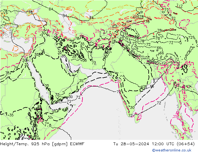 Height/Temp. 925 hPa ECMWF Tu 28.05.2024 12 UTC