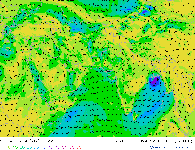 Wind 10 m ECMWF zo 26.05.2024 12 UTC