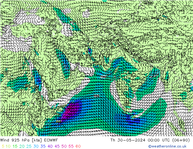 Wind 925 hPa ECMWF Do 30.05.2024 00 UTC