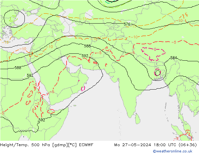 Height/Temp. 500 hPa ECMWF pon. 27.05.2024 18 UTC