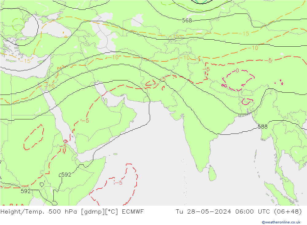 Hoogte/Temp. 500 hPa ECMWF di 28.05.2024 06 UTC