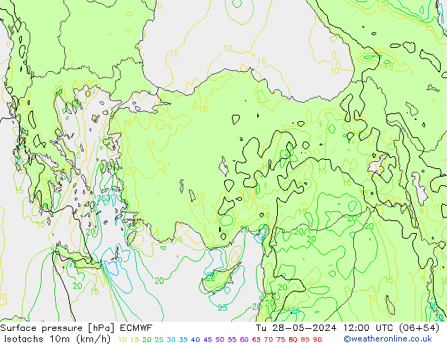 Isotaca (kph) ECMWF mar 28.05.2024 12 UTC