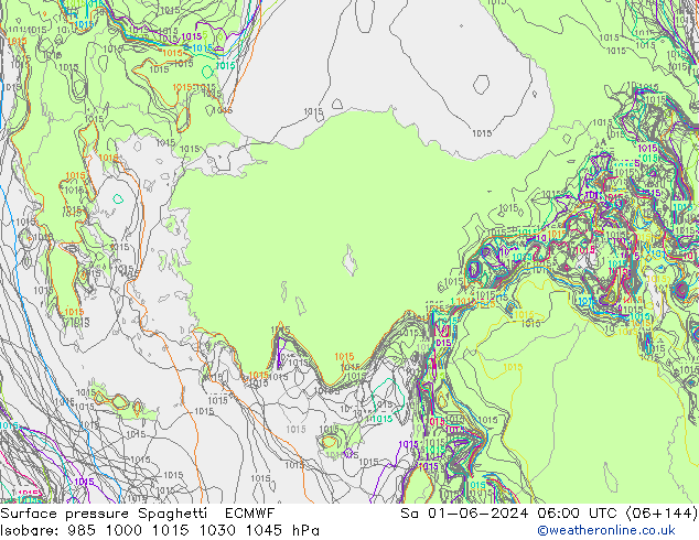 Surface pressure Spaghetti ECMWF Sa 01.06.2024 06 UTC