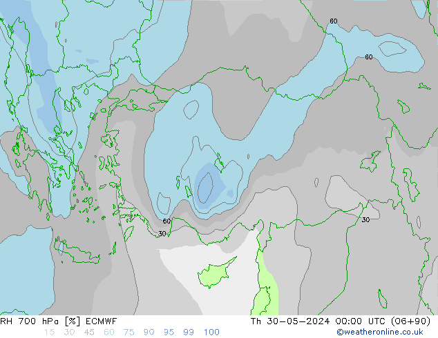 RH 700 hPa ECMWF Do 30.05.2024 00 UTC