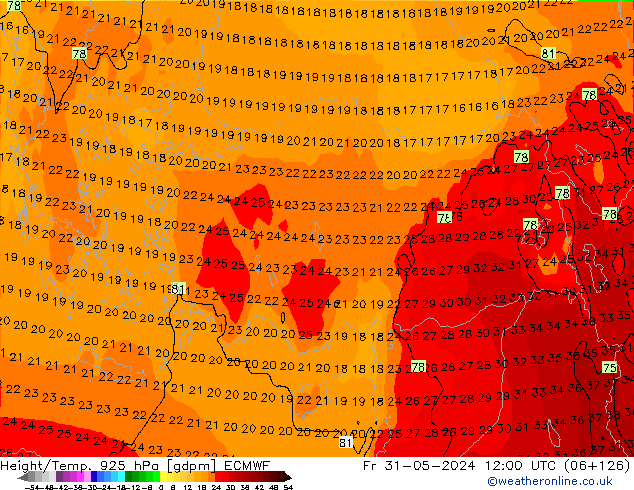 Geop./Temp. 925 hPa ECMWF vie 31.05.2024 12 UTC