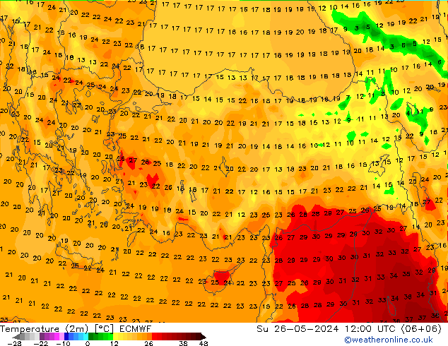 Temperatura (2m) ECMWF dom 26.05.2024 12 UTC