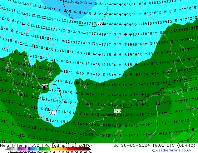 Height/Temp. 500 hPa ECMWF Su 26.05.2024 18 UTC