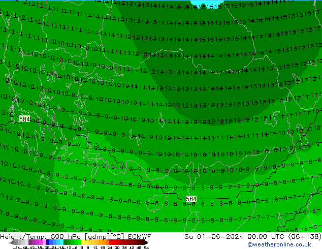 Height/Temp. 500 hPa ECMWF sab 01.06.2024 00 UTC