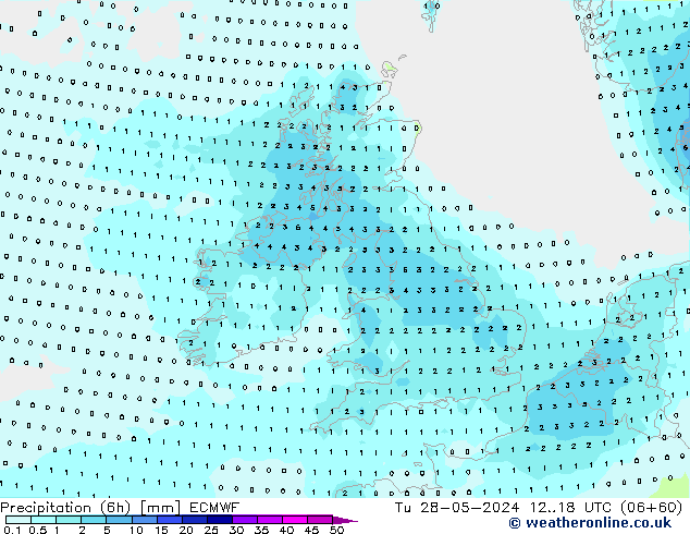 Precipitation (6h) ECMWF Tu 28.05.2024 18 UTC