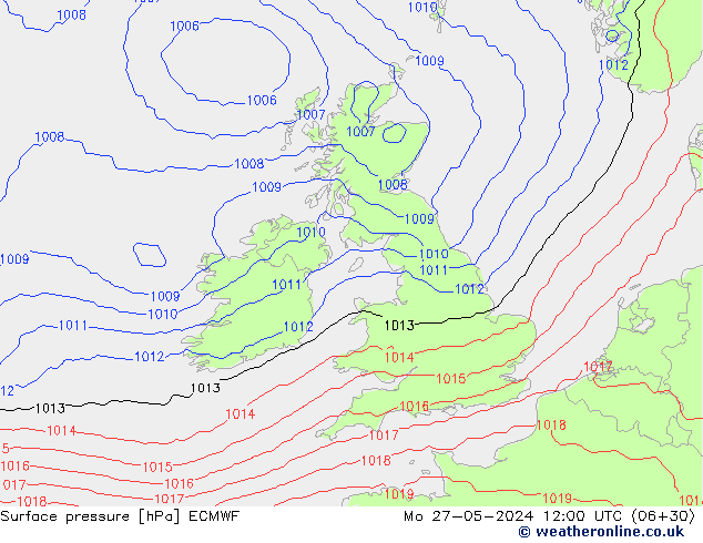 Presión superficial ECMWF lun 27.05.2024 12 UTC