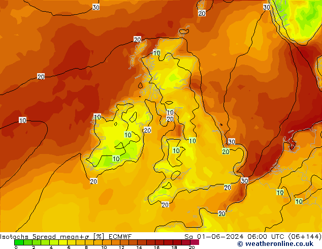 Isotachs Spread ECMWF Sáb 01.06.2024 06 UTC