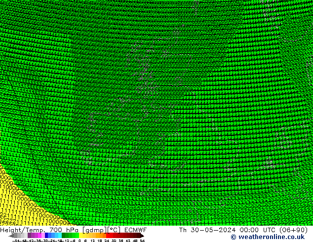 Height/Temp. 700 hPa ECMWF Th 30.05.2024 00 UTC